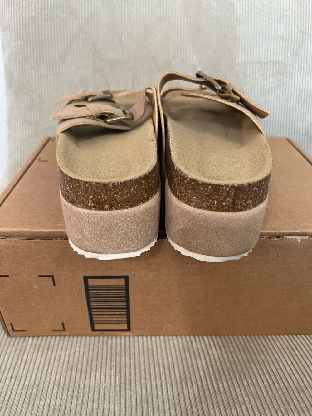 Taupe Double-Buckle Platform Slide Sandals - Picture 3 of 4